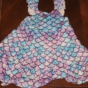 Mermaid Scale Ruffle Dress - Pastel Blue & Purple